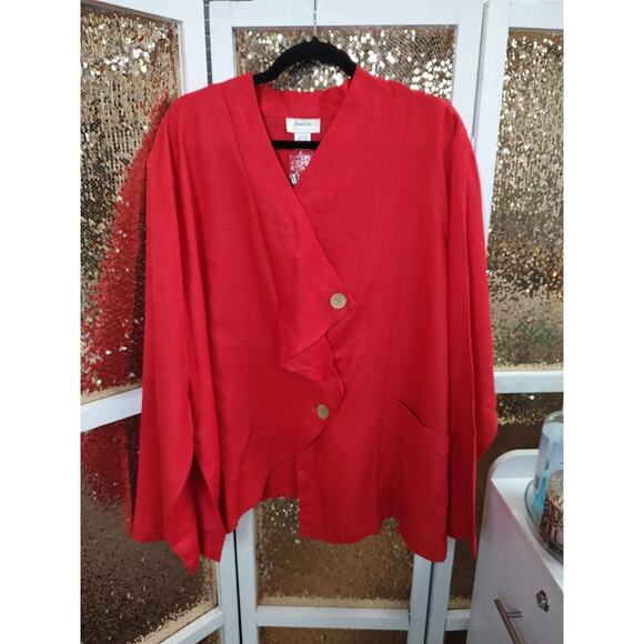 Women's Plus Red 100% Linen Blouse 2xl Neiman Marcus Exclusive - Picture 1 of 10
